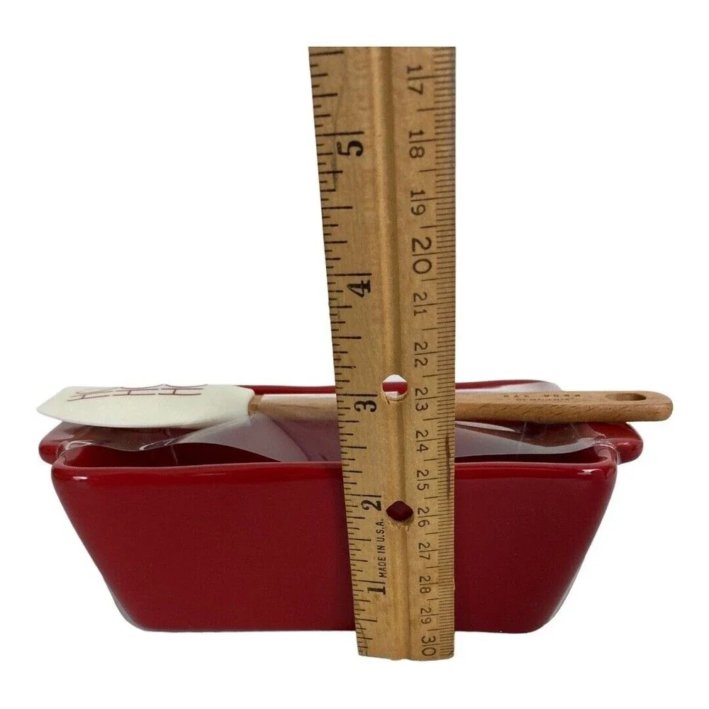 Rae Dunn Christmas JINGLE Mini Loaf Pan Baking Dish Red w/ Spatula Ho Ho Ho NEW